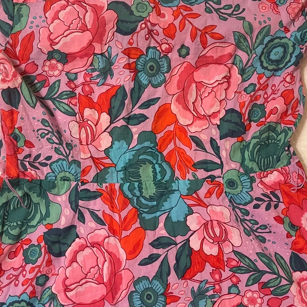 Talbots shirt dress sketched Blooms violet tulle flowers floral 100% Cotton Love